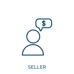 Poster - seller icon. Thin linear seller outline icon isolated on white background. Line vector seller sign, symbol for web and mobile.