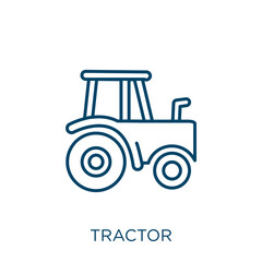 Poster - tractor icon. Thin linear tractor outline icon isolated on white background. Line vector tractor sign, symbol for web and mobile.