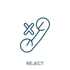 Poster - reject icon. thin linear reject outline icon isolated on white background. line vector reject sign, 