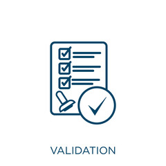 Poster - validation icon. Thin linear validation outline icon isolated on white background. Line vector validation sign, symbol for web and mobile.