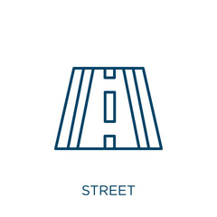 Poster - street icon. Thin linear street outline icon isolated on white background. Line vector street sign, symbol for web and mobile.