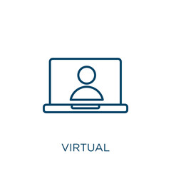 Poster - virtual icon. thin linear virtual outline icon isolated on white background. line vector virtual sig