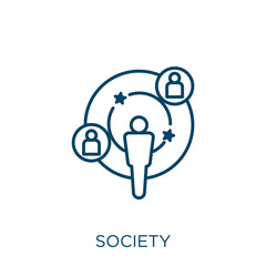 Poster - society icon. Thin linear society outline icon isolated on white background. Line vector society sign, symbol for web and mobile.