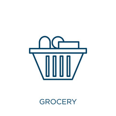 Poster - grocery icon. Thin linear grocery outline icon isolated on white background. Line vector grocery sign, symbol for web and mobile.