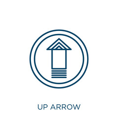 Poster - up arrow icon. Thin linear up arrow outline icon isolated on white background. Line vector up arrow sign, symbol for web and mobile.