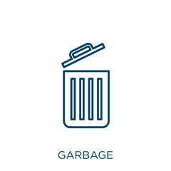 Poster - garbage icon. Thin linear garbage outline icon isolated on white background. Line vector garbage sign, symbol for web and mobile.