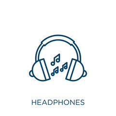 Poster - headphones icon. Thin linear headphones outline icon isolated on white background. Line vector headphones sign, symbol for web and mobile.