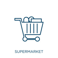 Poster - supermarket icon. Thin linear supermarket outline icon isolated on white background. Line vector supermarket sign, symbol for web and mobile.