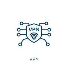 Poster - vpn icon. thin linear vpn outline icon isolated on white background. line vector vpn sign, symbol fo