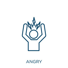 Poster - angry icon. Thin linear angry outline icon isolated on white background. Line vector angry sign, symbol for web and mobile.
