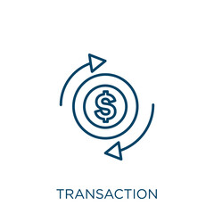 Poster - transaction icon. Thin linear transaction outline icon isolated on white background. Line vector transaction sign, symbol for web and mobile.