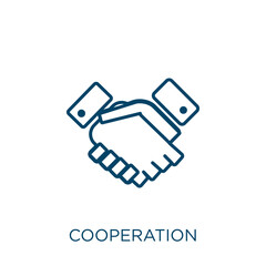 Poster - cooperation icon. Thin linear cooperation outline icon isolated on white background. Line vector cooperation sign, symbol for web and mobile.