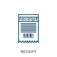 Poster - receipt icon. Thin linear receipt outline icon isolated on white background. Line vector receipt sign, symbol for web and mobile.