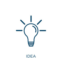 Poster - idea icon. Thin linear idea outline icon isolated on white background. Line vector idea sign, symbol for web and mobile.
