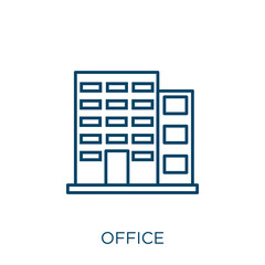 Poster - office icon. Thin linear office outline icon isolated on white background. Line vector office sign, symbol for web and mobile.