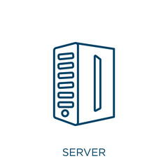 Poster - server icon. thin linear server outline icon isolated on white background. line vector server sign, 