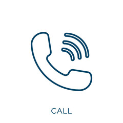 Poster - call icon. Thin linear call outline icon isolated on white background. Line vector call sign, symbol for web and mobile.