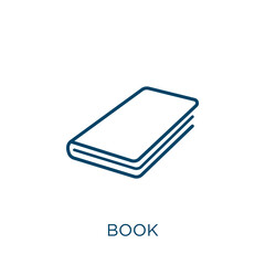 Poster - book icon. Thin linear book outline icon isolated on white background. Line vector book sign, symbol for web and mobile.