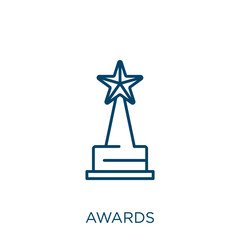Poster - awards icon. Thin linear awards outline icon isolated on white background. Line vector awards sign, symbol for web and mobile.