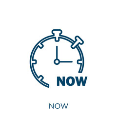 Poster - now icon. Thin linear now outline icon isolated on white background. Line vector now sign, symbol for web and mobile.