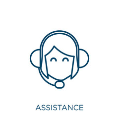 Poster - assistance icon. Thin linear assistance outline icon isolated on white background. Line vector assistance sign, symbol for web and mobile.