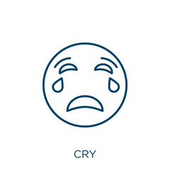 Poster - cry icon. Thin linear cry outline icon isolated on white background. Line vector cry sign, symbol for web and mobile.
