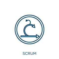 Poster - scrum icon. Thin linear scrum outline icon isolated on white background. Line vector scrum sign, symbol for web and mobile.