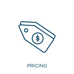 Poster - pricing icon. Thin linear pricing outline icon isolated on white background. Line vector pricing sign, symbol for web and mobile.