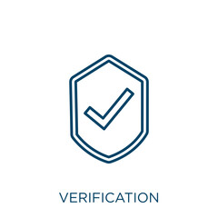 Poster - verification icon. Thin linear verification outline icon isolated on white background. Line vector verification sign, symbol for web and mobile.