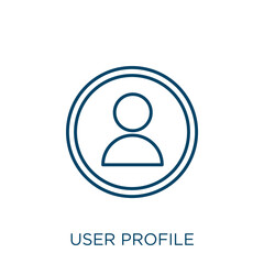 Poster - user profile icon. Thin linear user profile outline icon isolated on white background. Line vector user profile sign, symbol for web and mobile.