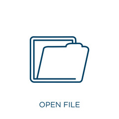 Poster - open file icon. Thin linear open file outline icon isolated on white background. Line vector open file sign, symbol for web and mobile.