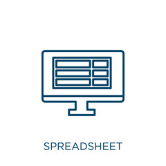 Poster - spreadsheet icon. Thin linear spreadsheet outline icon isolated on white background. Line vector spreadsheet sign, symbol for web and mobile.