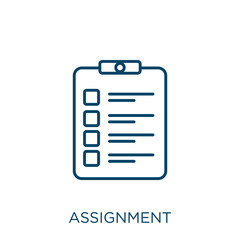 Poster - assignment icon. Thin linear assignment outline icon isolated on white background. Line vector assignment sign, symbol for web and mobile.