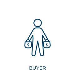 Poster - buyer icon. Thin linear buyer outline icon isolated on white background. Line vector buyer sign, symbol for web and mobile.