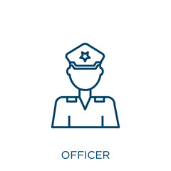 Poster - officer icon. Thin linear officer outline icon isolated on white background. Line vector officer sign, symbol for web and mobile.