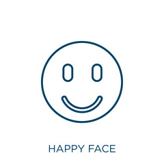 Poster - happy face icon. Thin linear happy face outline icon isolated on white background. Line vector happy face sign, symbol for web and mobile.