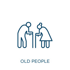 Poster - old people icon. Thin linear old people outline icon isolated on white background. Line vector old people sign, symbol for web and mobile.