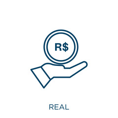 Poster - real icon. Thin linear real outline icon isolated on white background. Line vector real sign, symbol for web and mobile.