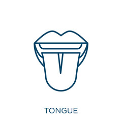 Poster - tongue icon. Thin linear tongue outline icon isolated on white background. Line vector tongue sign, symbol for web and mobile.