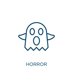 Poster - horror icon. Thin linear horror outline icon isolated on white background. Line vector horror sign, symbol for web and mobile.