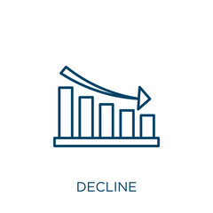 Poster - decline icon. thin linear decline outline icon isolated on white background. line vector decline sig