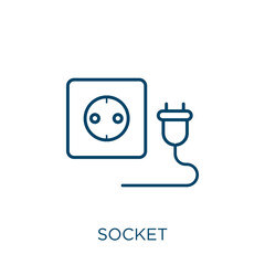 Poster - socket icon. Thin linear socket outline icon isolated on white background. Line vector socket sign, symbol for web and mobile.