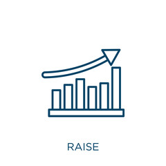 Poster - raise icon. Thin linear raise outline icon isolated on white background. Line vector raise sign, symbol for web and mobile.