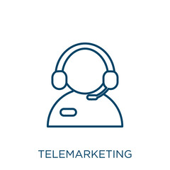 Poster - telemarketing icon. Thin linear telemarketing outline icon isolated on white background. Line vector telemarketing sign, symbol for web and mobile.