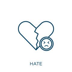 Poster - hate icon. Thin linear hate outline icon isolated on white background. Line vector hate sign, symbol for web and mobile.
