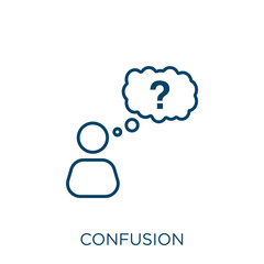 Poster - confusion icon. Thin linear confusion outline icon isolated on white background. Line vector confusion sign, symbol for web and mobile.