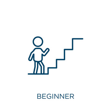 beginner icon. Thin linear beginner outline icon isolated on white background. Line vector beginner sign, symbol for web and mobile.