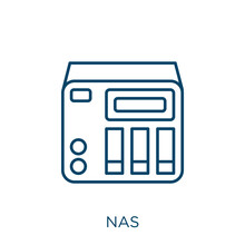 Nas Icon. Thin Linear Nas Outline Icon Isolated On White Background. Line Vector Nas Sign, Symbol For Web And Mobile.