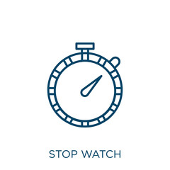 Poster - stop watch icon. Thin linear stop watch outline icon isolated on white background. Line vector stop watch sign, symbol for web and mobile.