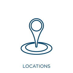 Poster - locations icon. Thin linear locations outline icon isolated on white background. Line vector locations sign, symbol for web and mobile.